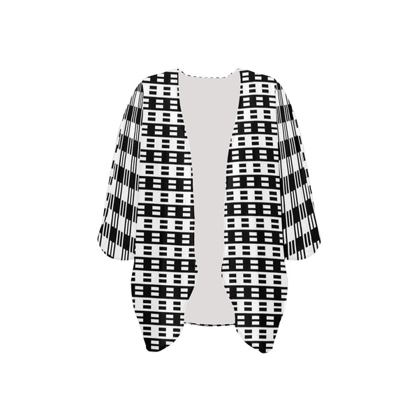 bw dash print Women's Kimono Chiffon Cover Up (Model H51) - Objet D'Art