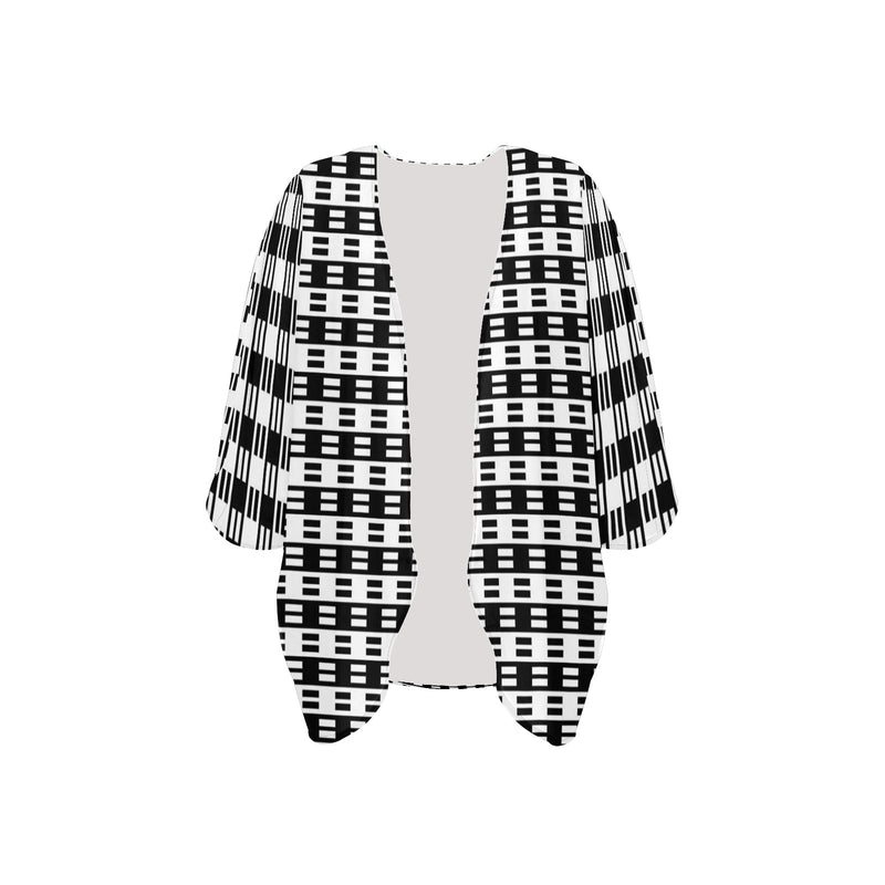 bw dash print Women's Kimono Chiffon Cover Up (Model H51) - Objet D'Art