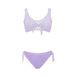 lavender striped Bow Tie Front Bikini Swimsuit (Model S38) - Objet D'Art