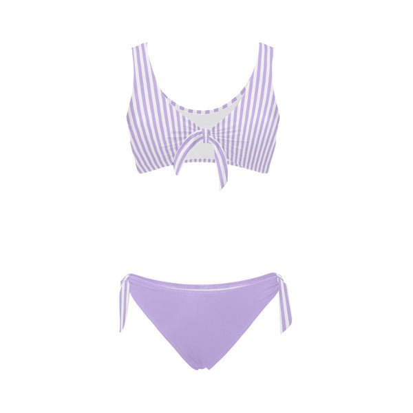 lavender striped Bow Tie Front Bikini Swimsuit (Model S38) - Objet D'Art