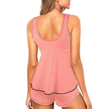 salmon polka dot print Women's Vest Skirt Split Swimsuit (Model S47) - Objet D'Art