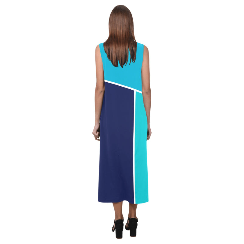 ink blue print 2 Phaedra Sleeveless Open Fork Long Dress (Model D08) - Objet D'Art
