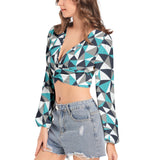 Stained Glass Women's Deep V-Neck Lantern Sleeve Crop Top - Objet D'Art