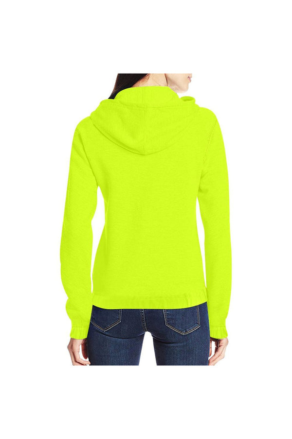Neon Green Yellow Full Zip Hoodie for Women - Objet D'Art