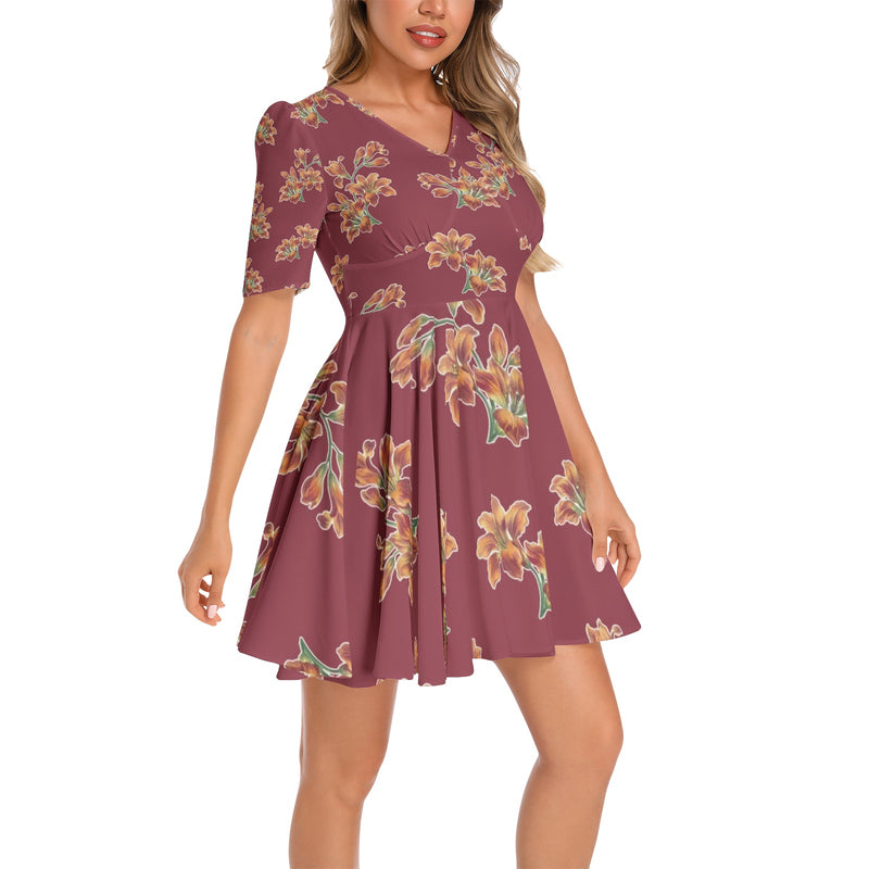 Tiger Lily Short Sleeve Ruched Bust Flared Hem Dress - Objet D'Art