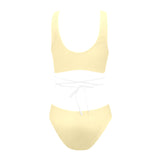 creme solid print 2 Cross String Bikini Set (Model S29) - Objet D'Art