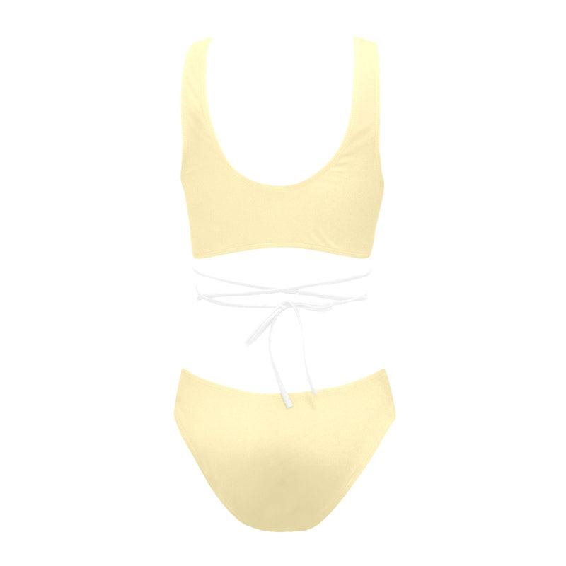 creme solid print 2 Cross String Bikini Set (Model S29) - Objet D'Art