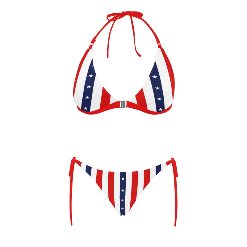 stars and stripes print 2 Buckle Front Halter Bikini Swimsuit (Model S08) - Objet D'Art
