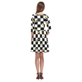 butterfly checker bw print Tethys Half-Sleeve Skater Dress(Model D20)