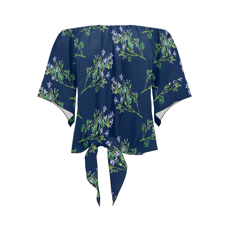 lavend print 2 Off Shoulder Knot Front Blouse (Model T71) - Objet D'Art