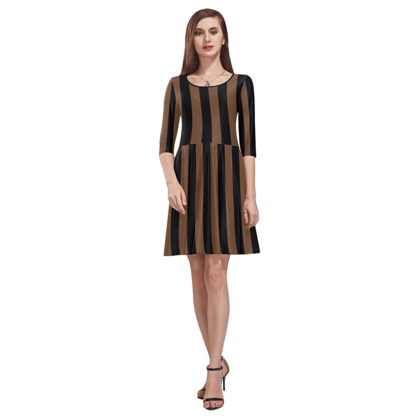 Striped Tethys Half-Sleeve Skater Dress - Objet D'Art