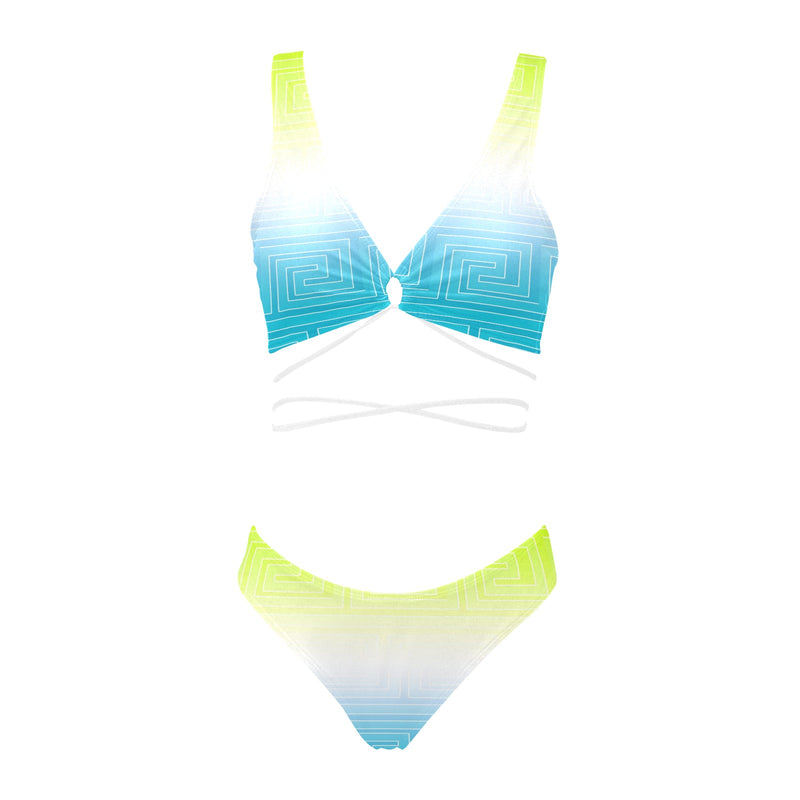 neon green greek key ombre print 8A Cross String Bikini Set (Model S29) - Objet D'Art
