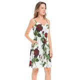 Rose Print Spaghetti Strap Sleeveless Summer Beach Dress - Objet D'Art