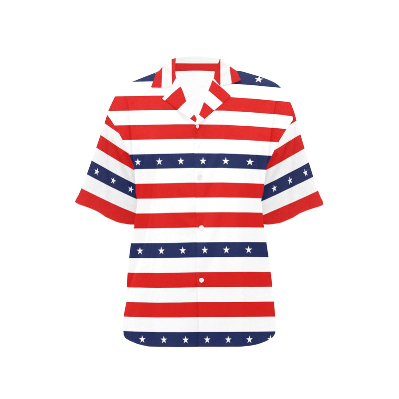 stars and stripes stripe horizontal print All Over Print Hawaiian Shirt for Women (Model T58) - Objet D'Art