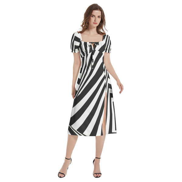 Puff Sleeve Split Thigh Midi Dress - Objet D'Art