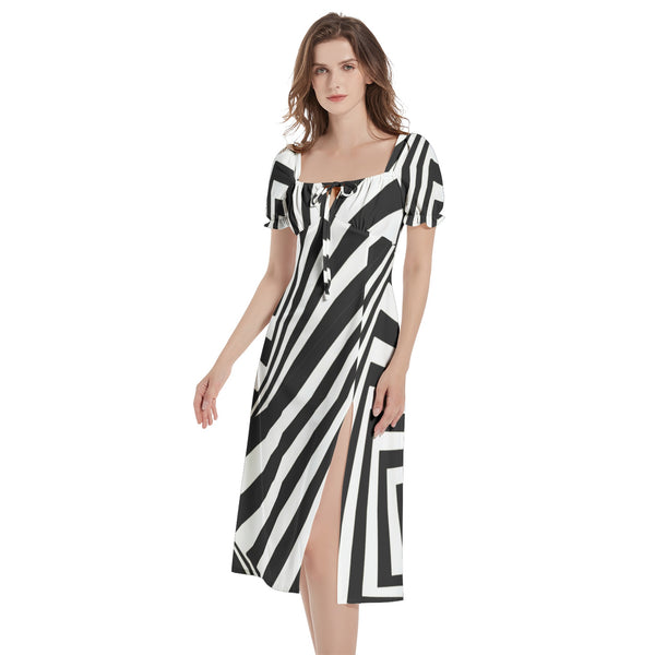Puff Sleeve Split Thigh Midi Dress - Objet D'Art