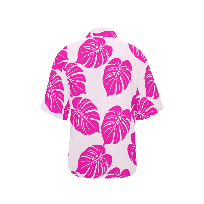 fuchsia palm print 4B All Over Print Hawaiian Shirt for Women (Model T58) - Objet D'Art