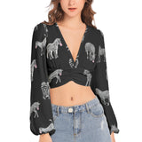 Women's Deep V-Neck Lantern Sleeve Crop Top - Objet D'Art