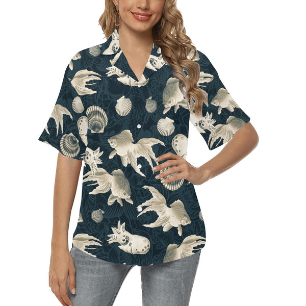 aqua world print 10 All Over Print Hawaiian Shirt for Women (Model T58) - Objet D'Art