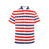 stars and stripes red white blue print 2 Men's Stand-Up Collar Short Sleeve Shirt - Objet D'Art