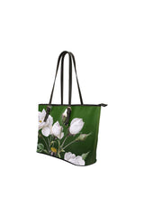 Green Floral Leather Tote Bag/Small (Model 1651) - Objet D'Art