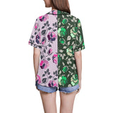 pink green rose print 4 All Over Print Baseball Jersey for Women (Model T50) - Objet D'Art