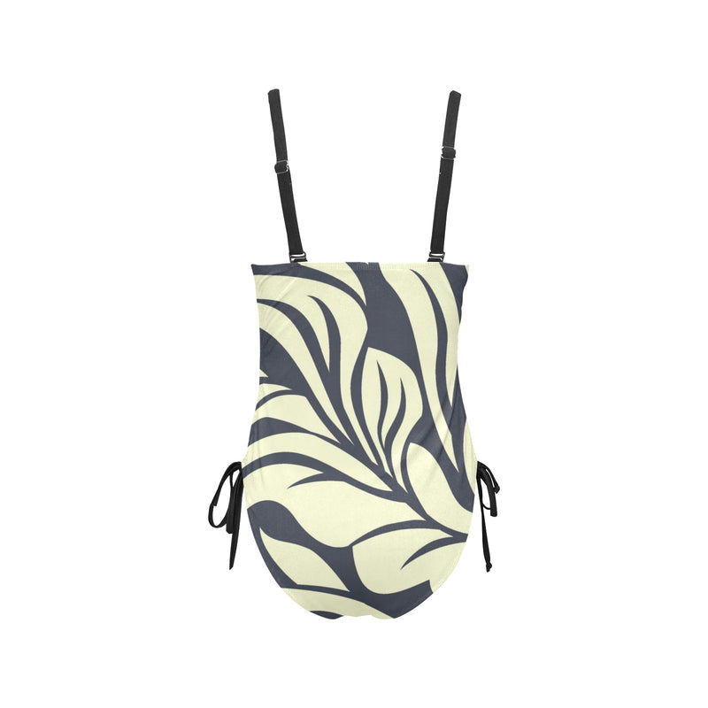 petal play print Drawstring Side One-Piece Swimsuit (Model S14) - Objet D'Art