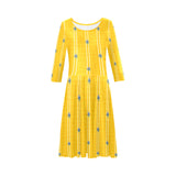 TURMERIC striped floral print Tethys Half-Sleeve Skater Dress(Model D20) - Objet D'Art