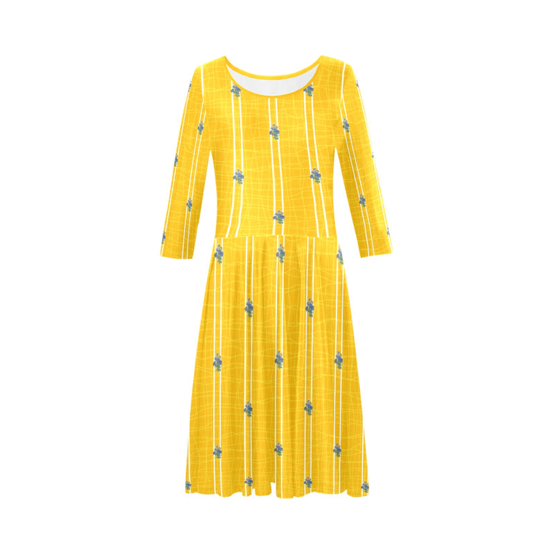 TURMERIC striped floral print Tethys Half-Sleeve Skater Dress(Model D20) - Objet D'Art