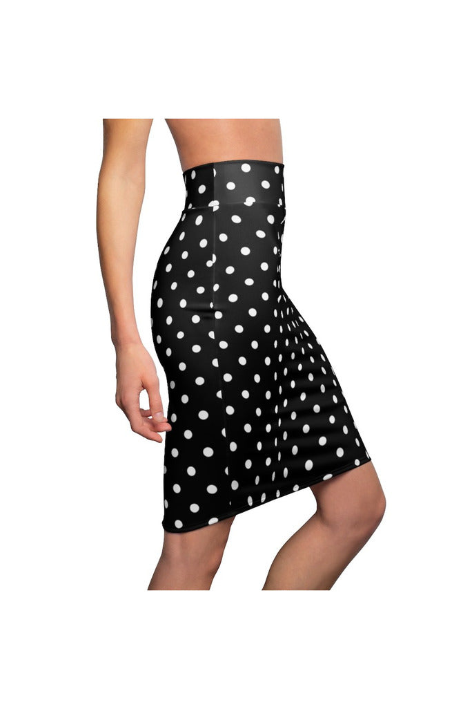 Black and White Polka Dot Women's Pencil Skirt - Objet D'Art