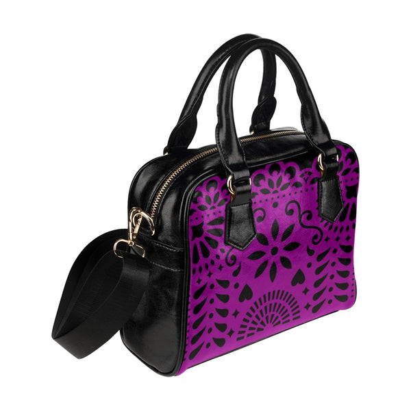 Purple Papel Picado Shoulder Handbag (Model 1634) - Objet D'Art