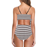 grid red gray print 2 Knot Side Bikini Swimsuit (Model S37) - Objet D'Art
