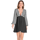 Lantern Sleeve Deep V-Neck Short Dress - Objet D'Art