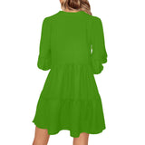 froggy green print V-Neck Loose Fit Dress (Model D62) - Objet D'Art