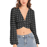 Polka Dot Women's Deep V-Neck Lantern Sleeve Crop Top - Objet D'Art