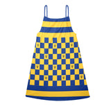 barbados blue Drawstring Neck Sleeveless Dress (Model D68) - Objet D'Art