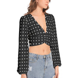 Polka Dot Women's Deep V-Neck Lantern Sleeve Crop Top - Objet D'Art
