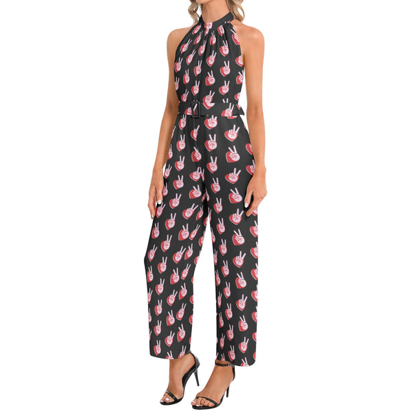 Halter Neck Buckle Belted Jumpsuit - Objet D'Art