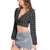 Polka Dot Women's Deep V-Neck Lantern Sleeve Crop Top - Objet D'Art
