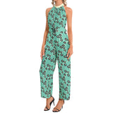 Mint Green Silhouette Garden Halter Neck Buckle Belted Jumpsuit - Objet D'Art