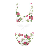 pink on white rose print Cross String Bikini Set (Model S29) - Objet D'Art