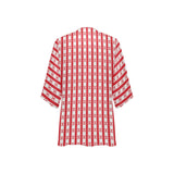gingham red print Women's Kimono Chiffon Cover Up (Model H51) - Objet D'Art
