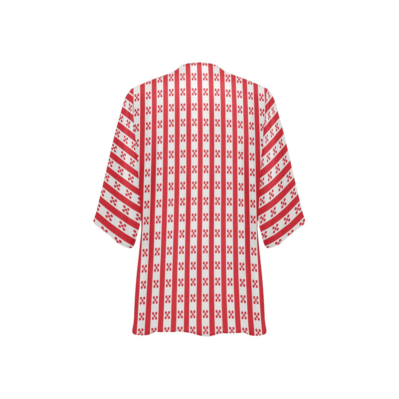 gingham red print Women's Kimono Chiffon Cover Up (Model H51) - Objet D'Art