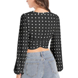 Polka Dot Women's Deep V-Neck Lantern Sleeve Crop Top - Objet D'Art