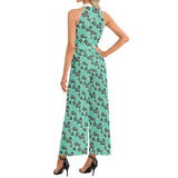 Mint Green Silhouette Garden Halter Neck Buckle Belted Jumpsuit - Objet D'Art