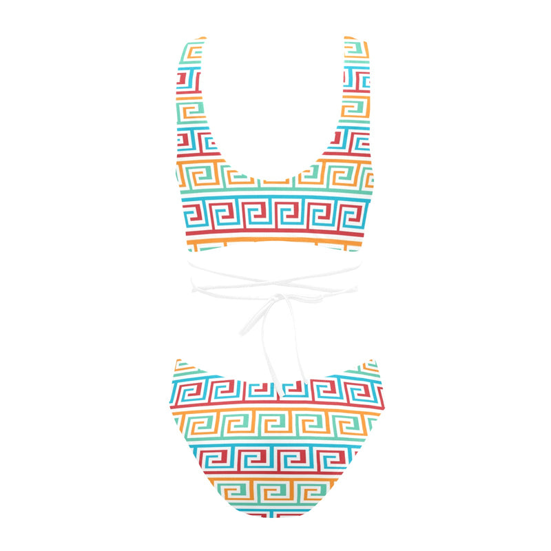 greek key print 2 A C Cross String Bikini Set (Model S29) - Objet D'Art