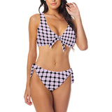 lav dot dash print Bow Tie Front Bikini Swimsuit (Model S38) - Objet D'Art