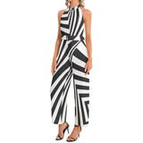 Concentric Window Panes Halter Neck Buckle Belted Jumpsuit - Objet D'Art