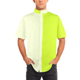 neon green hex print 5 Men's Stand-Up Collar Short Sleeve Shirt - Objet D'Art