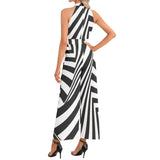 Concentric Window Panes Halter Neck Buckle Belted Jumpsuit - Objet D'Art